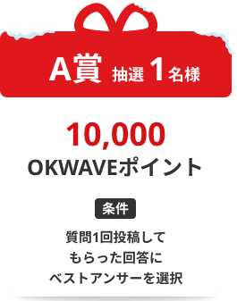 抽選 1名様 10,000OKWAVEポイント / 条件：質問1回投稿＆寄せられた回答にベストアンサーを選択
