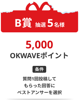 抽選 5名様 5,000OKWAVEポイント / 条件：質問1回投稿＆寄せられた回答にベストアンサーを選択